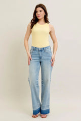Judy Blue Full Size Mr Release Hem Wide Leg Jeans Plus Size - Trendsi - Flyclothing LLC