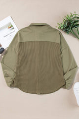 Waffle-Knit Collared Neck Long Sleeve Shacket - Trendsi - Flyclothing LLC