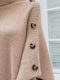 Button-Decor Turtleneck Poncho Pullover - Trendsi - Flyclothing LLC