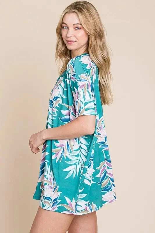 BOMBOM Loose Fit Vintage Floral Tunic Top - Trendsi - Flyclothing LLC