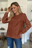Textured Round Neck Long Sleeve Sweatshirt - Trendsi - Flyclothing LLC