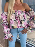 Printed Off-Shoulder Flounce Sleeve Blouse - Trendsi - Flyclothing LLC