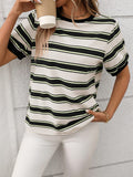 Contrast Striped Round Neck Short Sleeve T-Shirt - Trendsi