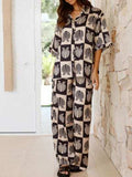 Printed Collared Neck Top and Wide Leg Pants Set - Trendsi - Flyclothing LLC