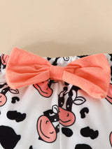 Children's Cow Graphic Ruffle Trim Bodysuit and Pants Set - Trendsi - Flyclothing LLC