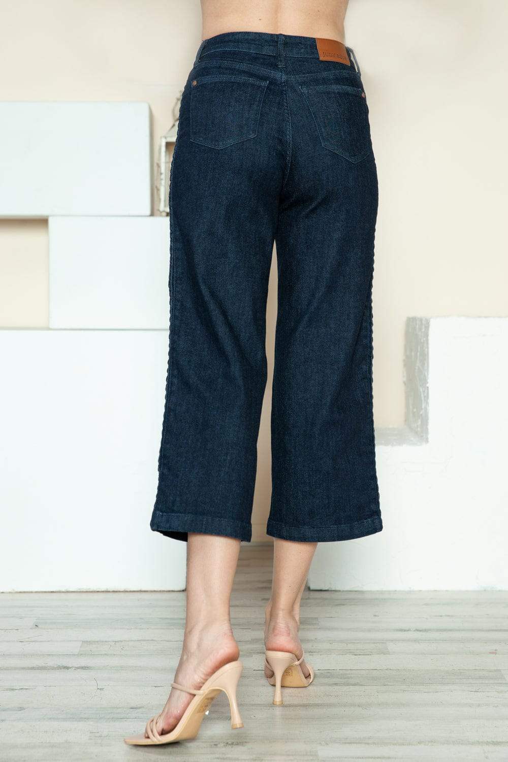 Judy Blue Full Size Side Seam Braid Detail Crop Wide Leg Jeans - Trendsi - Flyclothing LLC
