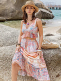 Printed V-Neck Top and Midi Skirt Set - Trendsi - Flyclothing LLC