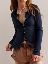 Ribbed Round Neck Long Sleeve Top - Trendsi - Flyclothing LLC