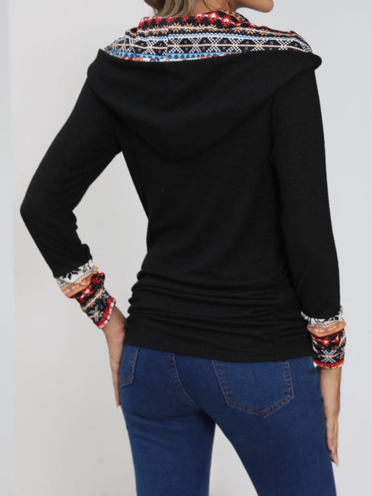 Printed Collared Neck Long Sleeve Blouse - Trendsi