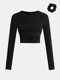 Round Neck Long Sleeve Cropped T-Shirt - Trendsi