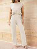 Casual Solid Color Cap Sleeve Top and Pants Knit Set - Trendsi - Flyclothing LLC