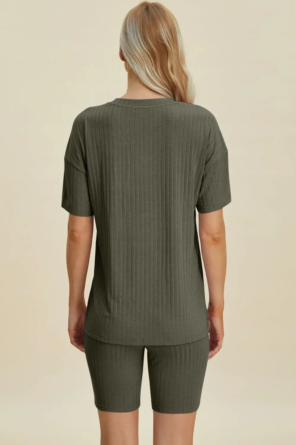 Basic Bae Full Size Ribbed V-Neck Short Sleeve Top and Shorts Set - ShopBasicbae - Flyclothing LLC