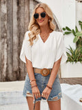 Notched Slit Half Sleeve Blouse - Trendsi - Flyclothing LLC