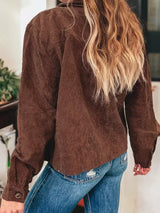 Floral Embroidered Collar Button Front Corduroy Jacket - Trendsi - Flyclothing LLC