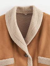 Fuzzy Collared Neck Long Sleeve Jacket - Trendsi - Flyclothing LLC