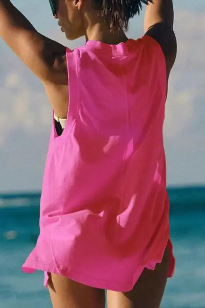 Side Slit V-Neck Tank - Trendsi - Flyclothing LLC