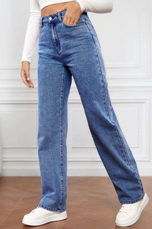 High Waist Straight Jeans - Trendsi - Flyclothing LLC