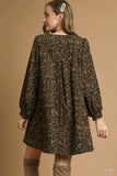 Umgee Leopard Print Long Sleeve Swing Dress - Trendsi - Flyclothing LLC