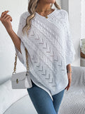 Cable-Knit Openwork Three-Quarter Sleeve Sweater - Trendsi