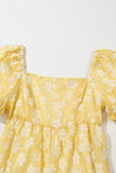 Printed Square Neck Puff Sleeve Mini Dress - Trendsi