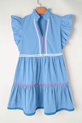 Ruffled Notched Cap Sleeve Mini Dress - Trendsi - Flyclothing LLC