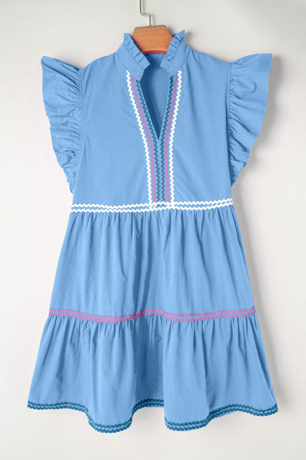 Ruffled Notched Cap Sleeve Mini Dress - Trendsi - Flyclothing LLC