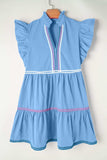 Ruffled Notched Cap Sleeve Mini Dress - Trendsi - Flyclothing LLC