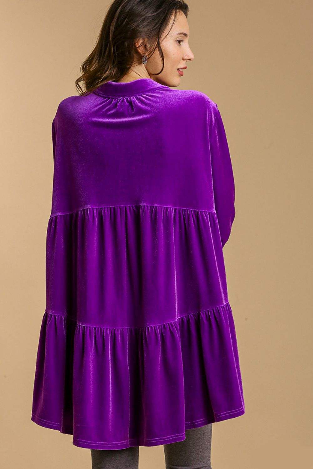 Umgee Full Size Button Down Tiered Back High Low Shirt - Trendsi - Flyclothing LLC