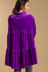 Umgee Full Size Button Down Tiered Back High Low Shirt - Trendsi - Flyclothing LLC