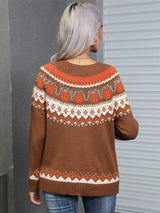 Angel Wings Geometric Round Neck Long Sleeve Sweater - Trendsi - Flyclothing LLC