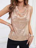 Sequin Cowl Neck Tank - Trendsi