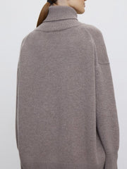 Ribbed Detail Turtleneck Dropped Shoulder Sweater - Trendsi