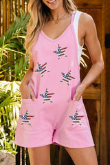 Sequin Pocketed Star V-Neck Romper - Trendsi - Flyclothing LLC