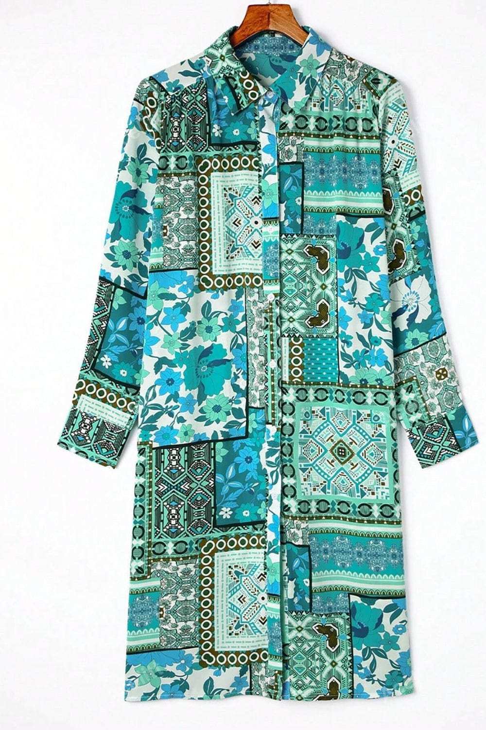 Printed Button Up Long Sleeve Cardigan - Trendsi - Flyclothing LLC