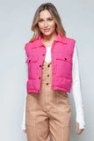 Snobbish Snap Down Quilted Crop Vest - Trendsi - Flyclothing LLC