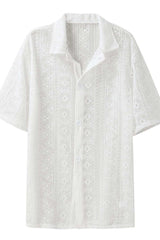 Men's Full Size Lace Half Sleeve Button Down Shirt Plus Size - Trendsi - Flyclothing LLC