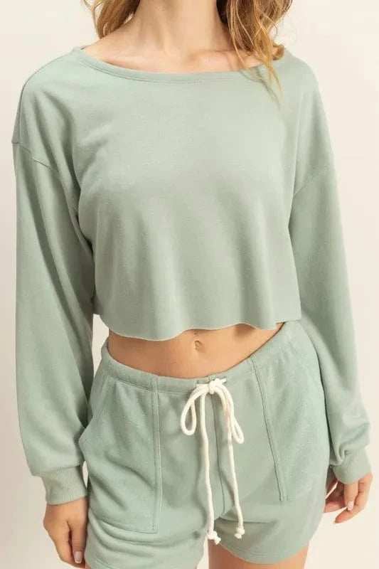 HYFVE Boat Neck Long Sleeve Cropped Top - Trendsi - Flyclothing LLC