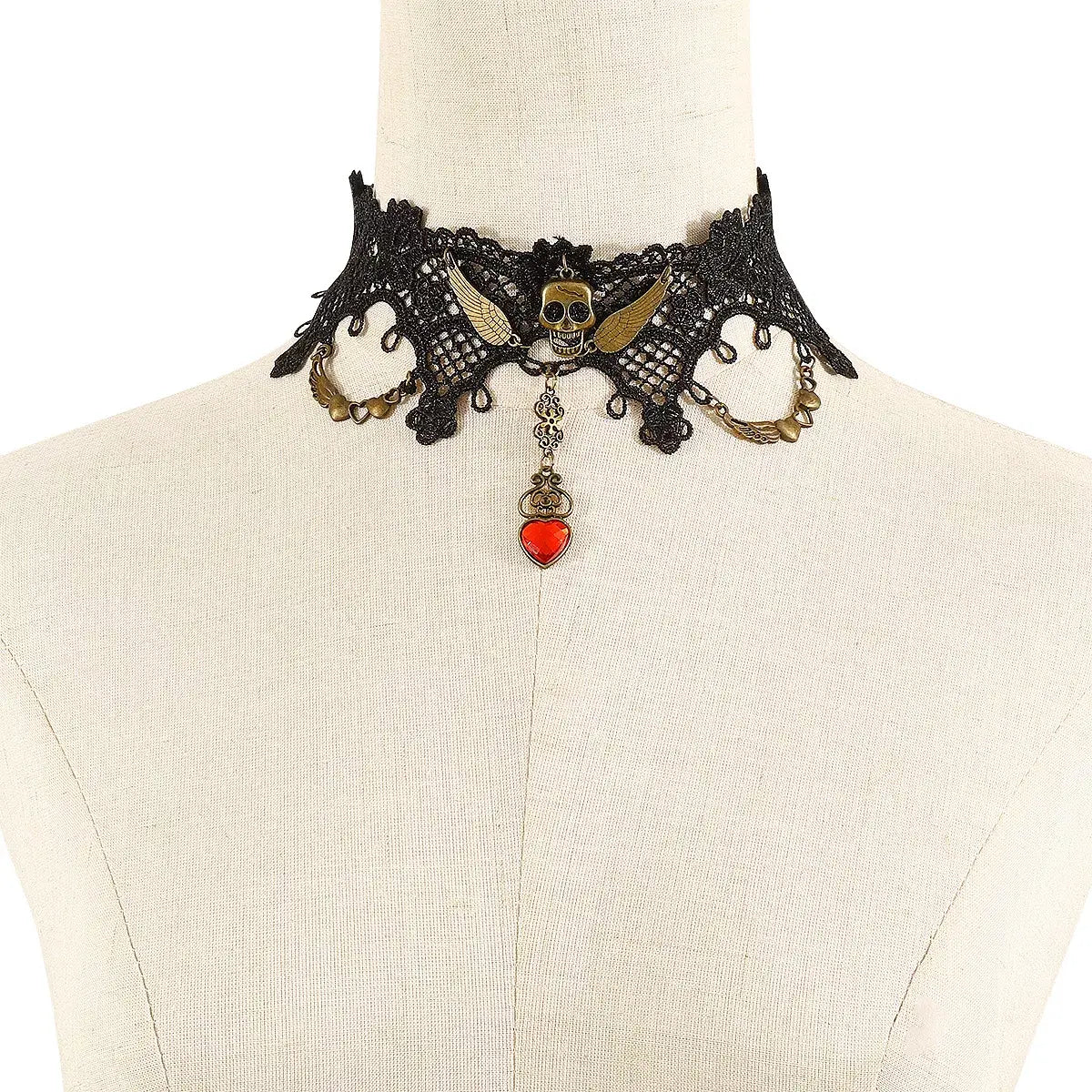 Halloween Lace Skull Necklace and Earrings Jewelry Set - Trendsi - Flyclothing LLC