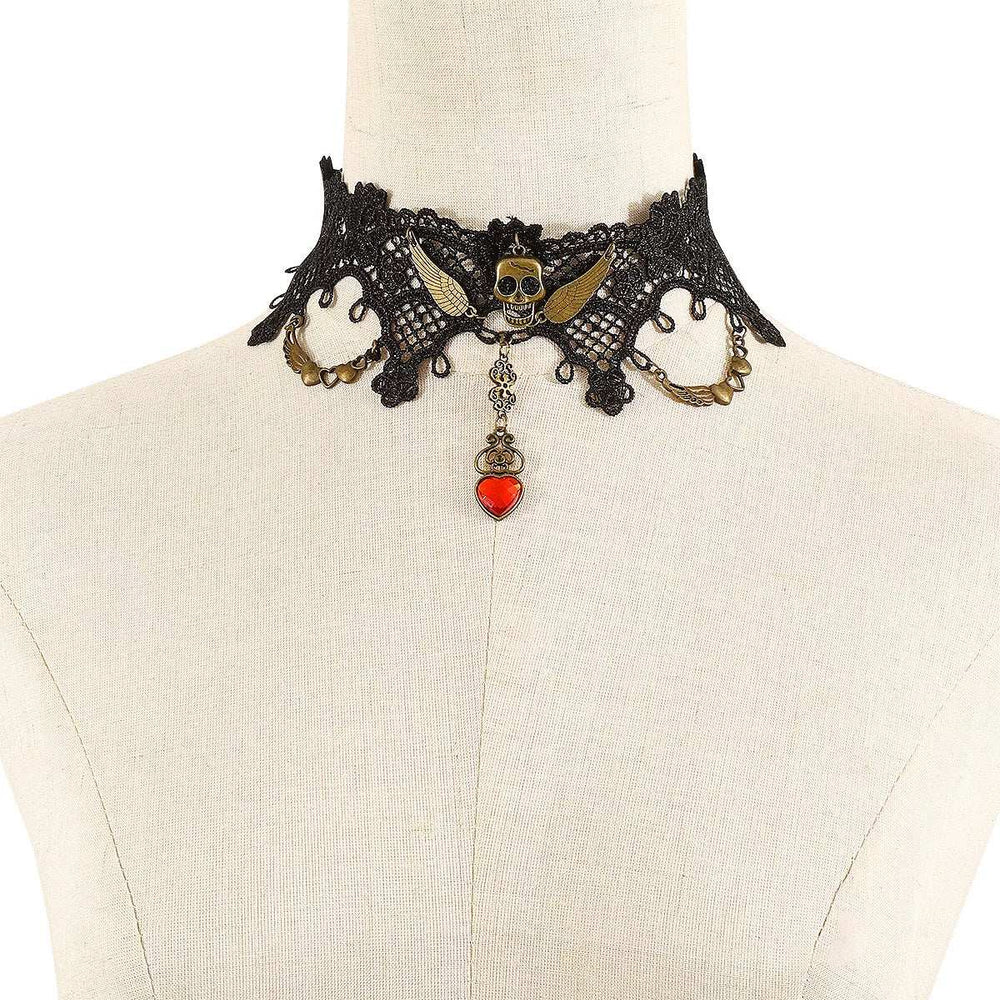 Halloween Lace Skull Necklace and Earrings Jewelry Set - Trendsi - Flyclothing LLC