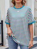 Striped Round Neck Half Sleeve T-Shirt - Trendsi - Flyclothing LLC