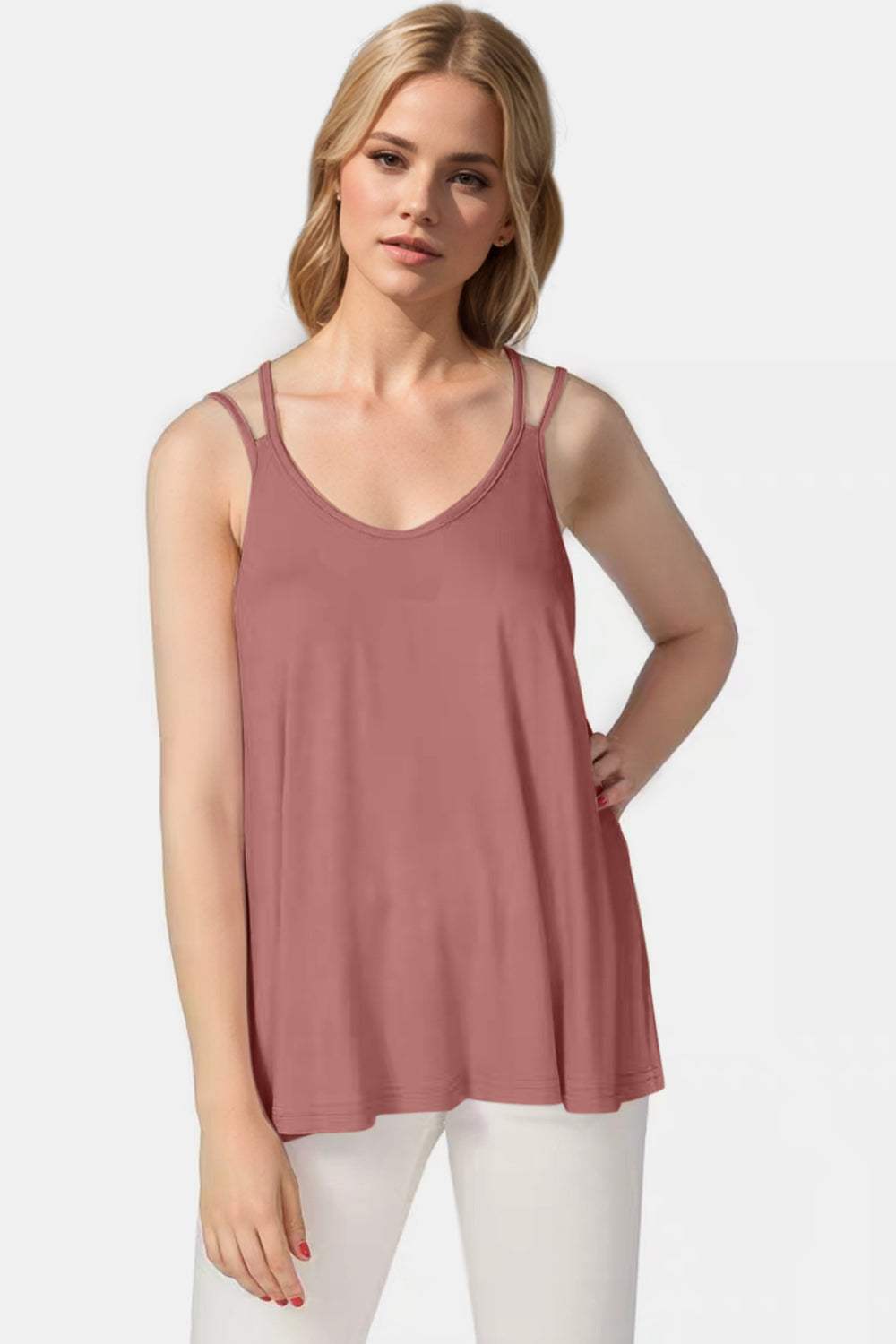 Basic Bae Bamboo Scoop Neck Double Spaghetti Straps Cami - Trendsi - Flyclothing LLC