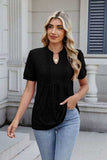 Notched Short Sleeve Top - Trendsi - Flyclothing LLC
