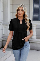Notched Short Sleeve Top - Trendsi