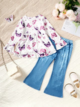 Children's Butterfly Print Top and Flare Pants Set - Trendsi - Flyclothing LLC
