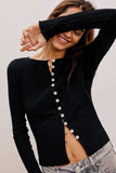Basic Bae Texture Button Up Round Neck Long Sleeve Top - Trendsi - Flyclothing LLC