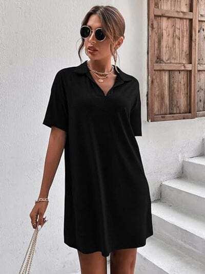 Johnny Collar Short Sleeve Polo Dress - Trendsi - Flyclothing LLC