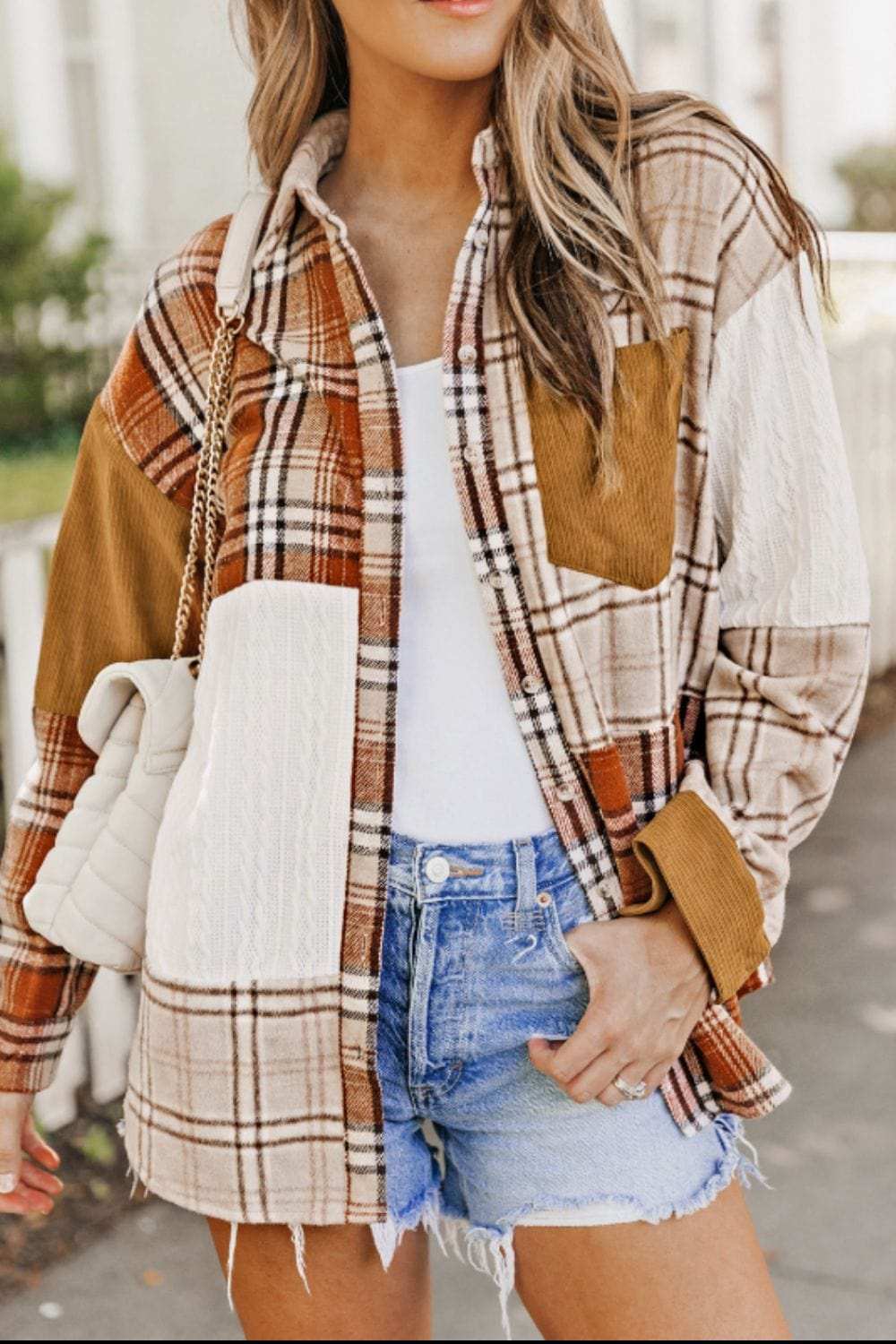 Plaid Button Up Long Sleeve Shacket - Trendsi - Flyclothing LLC