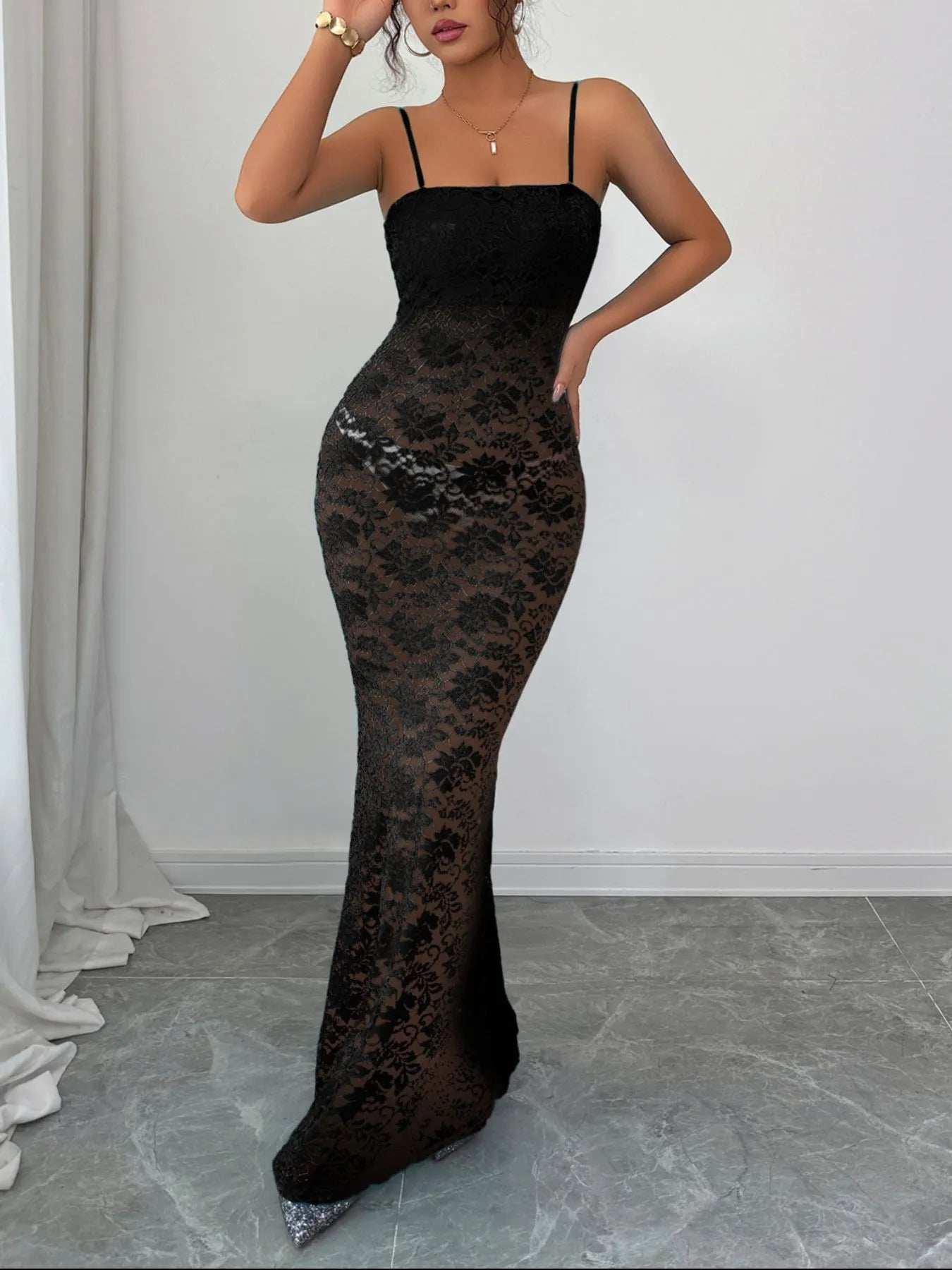 Lace Square Neck Maxi Cami Dress - Trendsi - Flyclothing LLC