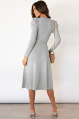 Round Neck Long Sleeve Tie Waist Sweater Dress - Trendsi - Flyclothing LLC