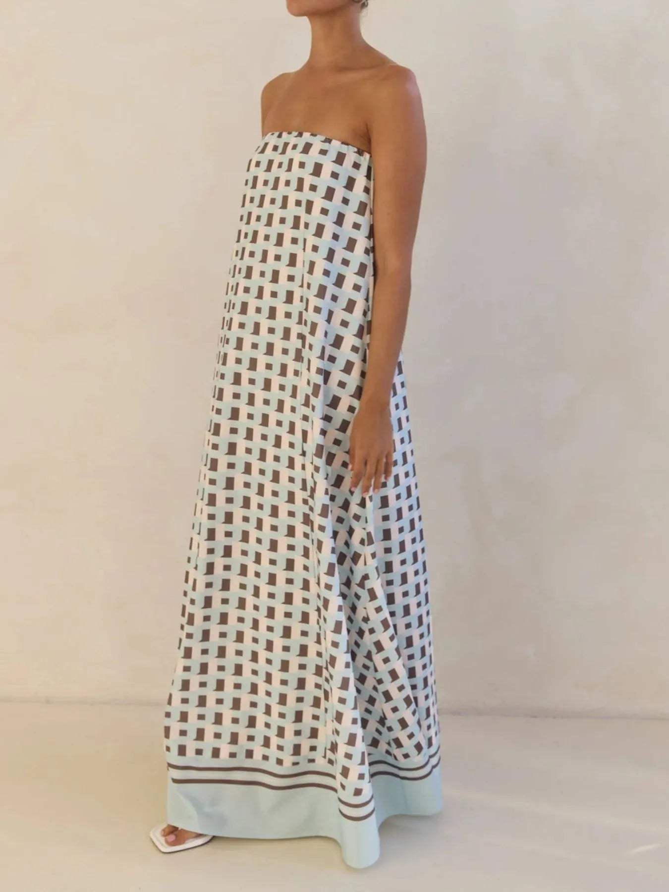 Smocked Printed Tube Maxi Dress - Trendsi - Flyclothing LLC